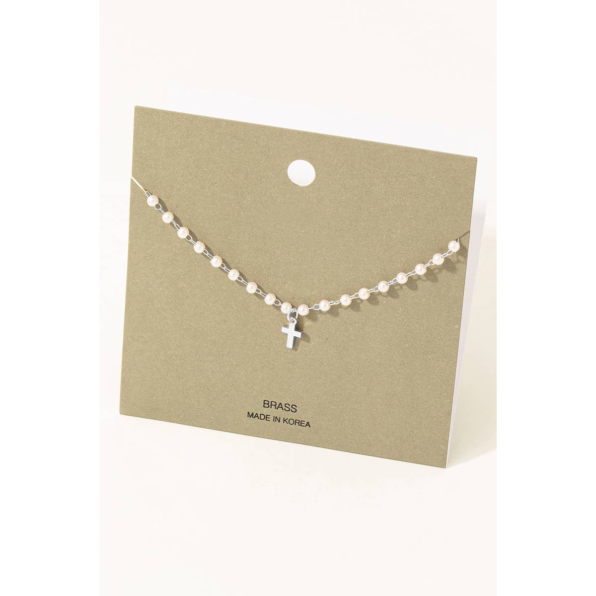 Cross Pendant Pearl Beaded Chain Necklace